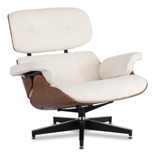 FOTOLIU CU TABURET LOUNGE, ARTIM, ALB BOUCLE, MATERIAL LEMNOS SI TEXTIL, STIL MODERN - Img 4