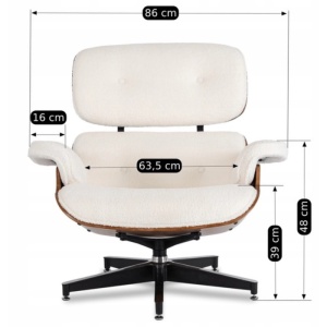 FOTOLIU CU TABURET LOUNGE, ARTIM, ALB BOUCLE, MATERIAL LEMNOS SI TEXTIL, STIL MODERN - Img 8