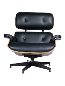FOTOLIU DE RELAXARE DE LUX, ARTIM LOUNGE HM PREMIUM, REALIZAT PIELE NATURALA ITALIANA SI LEMN, CULOARE NEGRU/NUC, STIL EAMES - Img 2