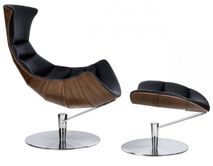 FOTOLIU EXCLUSIVIST CU TABURET, HOMMER, NEGRU/NUC/CROM, PIELE NATURALA SI LEMN DE NUC, STIL MODERN - Img 2