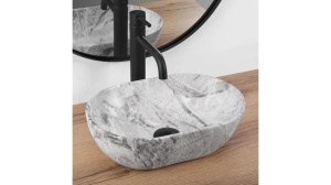 LAVOAR REA AMELIA MINI, STONE, EFECT DE PIATRA GRI MAT, 38 CM, DIN CERAMICA, CALITATE SUPERIOARA