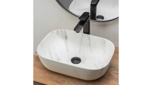 LAVOAR REA BELINDA, 46 CM, EFECT DE MARMURA ALBA MATA, DIN CERAMICA, CALITATE SUPERIOARA - Img 4