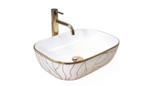 LAVOAR REA BELINDA WAVE, ALB/AURIU, 46 CM, DIN CERAMICA, PE BLAT, CALITATE SUPERIOARA, REA