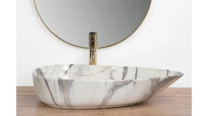 LAVOAR REA GRETA, THUNDER SHINY, 65,5 CM, EFECT DE MARMURA ALBA, DIN CERAMICA, CALITATE SUPERIOARA - Img 5