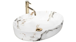 LAVOAR REA QUEEN, CARRARA SHINY, 55 CM, EFECT DE MARMURA ALBA, DIN CERAMICA, CALITATE SUPERIOARA - Img 5