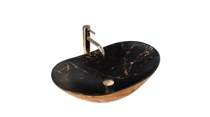 LAVOAR REA ROYAL, EFECT DE MARMURA NEAGRA/AURIU, 60,5 CM, DIN CERAMICA, CALITATE SUPERIOARA - Img 2