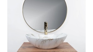 LAVOAR REA ROYAL MINI, AIAX SHINY, 48 CM, EFECT DE MARMURA ALBA, DIN CERAMICA, CALITATE SUPERIOARA - Img 4