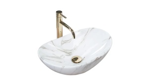 LAVOAR REA ROYAL MINI, AIAX SHINY, 48 CM, EFECT DE MARMURA ALBA, DIN CERAMICA, CALITATE SUPERIOARA - Img 6