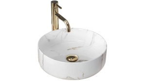 LAVOAR REA SAMI, AIAX SHINY, 35,5 CM, EFECT DE MARMURA ALBA, DIN CERAMICA, CALITATE SUPERIOARA - Img 5