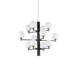 LUSTRA COPERNICO SP12, NEGRU/ALAMA, DIN METAL SI STICLA, STIL MODERN