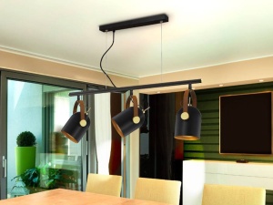 LUSTRA/PLAFONIERA ADAME, 71 CM, NEGRU MAT/AURIU, DIN METAL SI PIELE ECOLOGICA, STIL MODERN