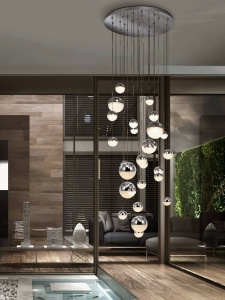 LUSTRA/PLAFONIERA SPHERE, CONECTARE BLUETOOTH, 150/500 CM, CROM/TRANSPARENT, DIN METAL SI POLICARBONAT, STIL MODERN
