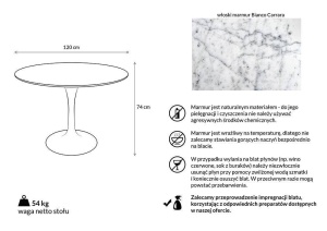 MASA ALBA TULIP MARBLE 120 CARRARA, IMITATIE MARMURA STIL MODERN - Img 3