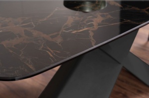 MASA DINING AVANGARD CERAMIC, EFECT DE MARMURA NEGRU/NEGRU MAT, DIN CERAMICA SI METAL, STIL MODERN SIGNAL - Img 5
