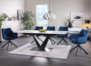 MASA DINING EXTENSIBILA CANYON CERAMIC, EFECT DE MARMURA ALB/NEGRU MAT, DIN MDF, CERAMICA SI STICLA, STIL MODERN, SIGNAL