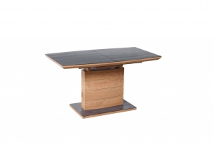 MASA DINING EXTENSIBILA CONCORD, STEJAR AURIU/GRI, 140/180 CM, BLAT DIN STICLA, MDF SI PICIOR DIN METAL, STIL MODERN - Img 3