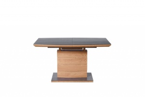 MASA DINING EXTENSIBILA CONCORD, STEJAR AURIU/GRI, 140/180 CM, BLAT DIN STICLA, MDF SI PICIOR DIN METAL, STIL MODERN - Img 5