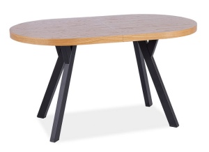MASA DINING EXTENSIBILA DOMINGO II, 140/272 CM, STEJAR/NEGRU, BLAT DIN FURNIR NATURAL SI PICIOARE DIN METAL, STIL MODERN - Img 7