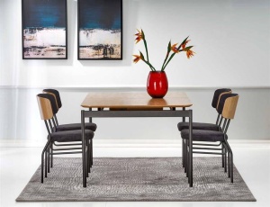 MASA DINING EXTENSIBILA SMART, STEJAR NATURAL/NEGRU, 170/250 CM, BLAT DIN MDF SI PICIOARE DIN METAL, STIL CLASIC - Img 3
