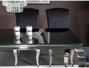 MASA DINING PRINCE, NEGRU/CROM, 180 CM, BLAT DIN STICLA SECURIZATA SI PICIOARE DIN METAL, STIL MODERN - Img 3