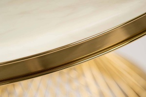 MASA DINING ROMANCE, EFECT DE MARMURA ALBA/AURIU, 130 CM, BLAT DIN CERAMICA SI PICIOR DIN METAL, STIL MODERN, ATR - Img 5