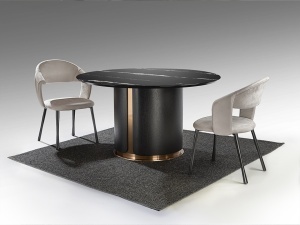 MASA DINING ROTUNDA, ZOLO 135CM, MDF, METAL SI BLAT DIN MARMURA, DESIGN MODERN, SCHULLER