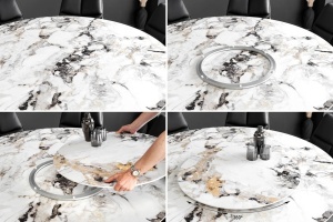 MASA DINING, SPIN 150CM, CU FARFURIE DETASABILA, METAL, STICLA/CERAMICA, MARMURA MULTICOLOR/ALBA, ARTIM GROUP SELECTION - Img 7