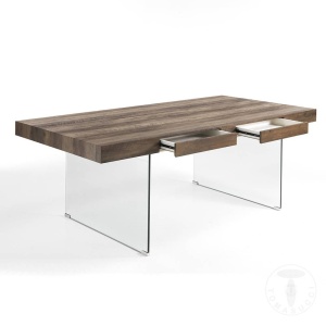 MASA ELEGANTA DE BIROU 200CM, WAVER EVOLUTION, COD 4249, STIL MODERN, REALIZATA DIN STICLA SI MDF - Img 2