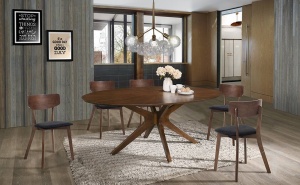 MASA ELEGANTA ROTUNDA DIN LEMN 190CM, TALLIN, COD 3997, STIL MODERN, REALIZATA DIN LEMN MASIV SI MDF - Img 1