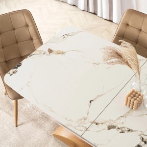 MASA EXTENSIBILA DOLCE, ARTIM MEBLE 160/200CM, BLAT DIN CERAMICA SI FURNIR, CULOARE MARMURA ALBA/STEJAR, STIL MODERN - Img 5
