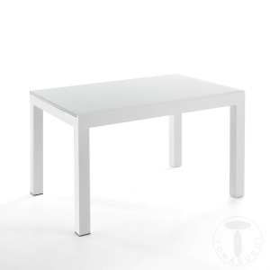 MASA EXTENSIBILA ELEGANTA 120/350CM, LONG WHITE, COD 2673, STIL MODERN, REALIZATA DIN METAL SI STICLA/MDF