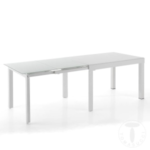 MASA EXTENSIBILA ELEGANTA 120/350CM, LONG WHITE, COD 2673, STIL MODERN, REALIZATA DIN METAL SI STICLA/MDF - Img 3
