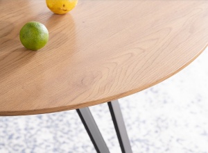 MASA LIVING/DINING TETIS, 100 CM, STEJAR/NEGRU MAT, BLAT DIN MDF, FURNIR NATURAL SI PICIOARE DIN METAL, STIL MODERN - Img 4
