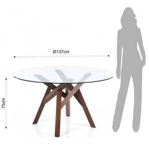 MASA ROTUNDA ELEGANTA 137CM, CORK, COD 2998, STIL MODERN, REALIZATA DIN LEMN MASIV SI STICLA - Img 4