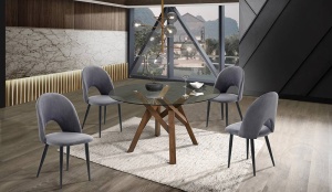MASA ROTUNDA ELEGANTA 137CM, CORK, COD 2998, STIL MODERN, REALIZATA DIN LEMN MASIV SI STICLA - Img 3