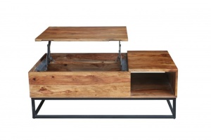 MASUTA DE CAFEA 110CM, FUNCTION, DIN LEMN MASIV SHEESHAM, ASPECT INDUSTRIAL - Img 2