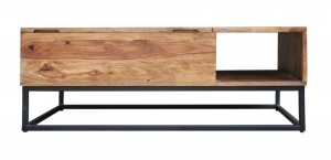MASUTA DE CAFEA 110CM, FUNCTION, DIN LEMN MASIV SHEESHAM, ASPECT INDUSTRIAL - Img 5