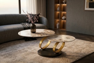 MASUTA DE CAFEA DEOSEBITA, RINGS 220CM, REALIZATA DIN CERAMICA SI METAL, CULOARE MARMURA/AURIU, INVICTA INTERIOR - Img 14