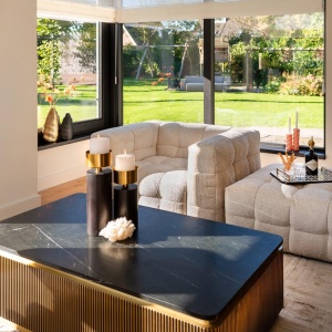 MASUTA DE CAFEA IRONVILLE, 140 CM, NEGRU/AURIU, DIN MDF, MARMURA SI METAL, RICHMOND INTERIORS - Img 4