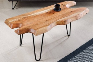 MASUTA DE CAFEA, WILD 100CM, LEMN MASIV DE SALCAM SI METAL, NATUR/NEGRU, MODEL DEOSEBIT