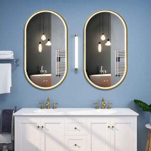 Oglindă LED OVL 50x100cm Brush Gold - Img 4