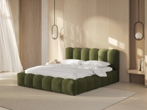 PAT TAPITAT LUPINE, 140X200, VERDE MASLINIU INCHIS, SOMIERA RABATABILA, CU TAPITERIE DIN TEXTIL BOUCLE BALOO, MICADONI