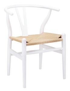 SCAUN ALB WISHBONE DIN LEMN CU FIBRE NATURALE STIL MODERN B2