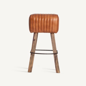 SCAUN BAR ALMSTOCK 75CM, DIN LEMN MASIV SI PIELE NATURALA, STIL RETRO, VICAL HOME