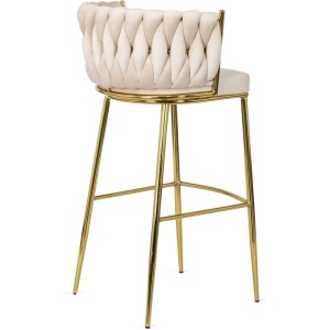 SCAUN BAR, ARTIM MEBLE, REALIZAT DIN CATIFEA SI METAL, CULOARE CREM/AURIU, STIL MODERN - Img 3