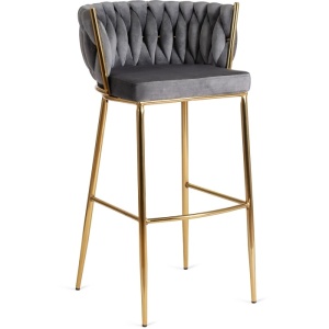 SCAUN BAR, ARTIM MEBLE, REALIZAT DIN CATIFEA SI METAL, CULOARE GRI/AURIU, STIL MODERN - Img 8