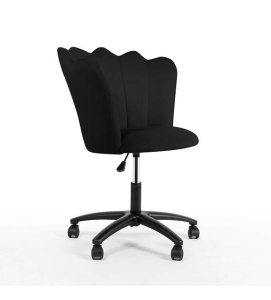 SCAUN BIROU PRINCESSA, NEGRU/NEGRU, TAPITERIE DIN CATIFEA SI PICIOARE DIN METAL, STIL MODERN