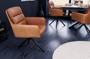 SCAUN CONFORTABIL, BIG GEORGE, PIELE NATURALA SI PICIOARE METAL, COD 43637, ROTATIV - Img 2