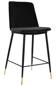 SCAUN DE BAR DIEGO 65 NEGRU/AURIU, CU TAPITERIE DIN CATIFEA, B2 - Img 1