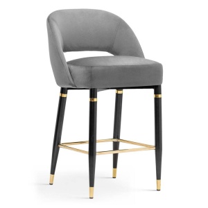 SCAUN DE BAR DIVA, 60 CM, GRI/NEGRU/AURIU, TAPITERIE DIN CATIFEA SI PICIOARE DIN METAL, STIL MODERN, ATR